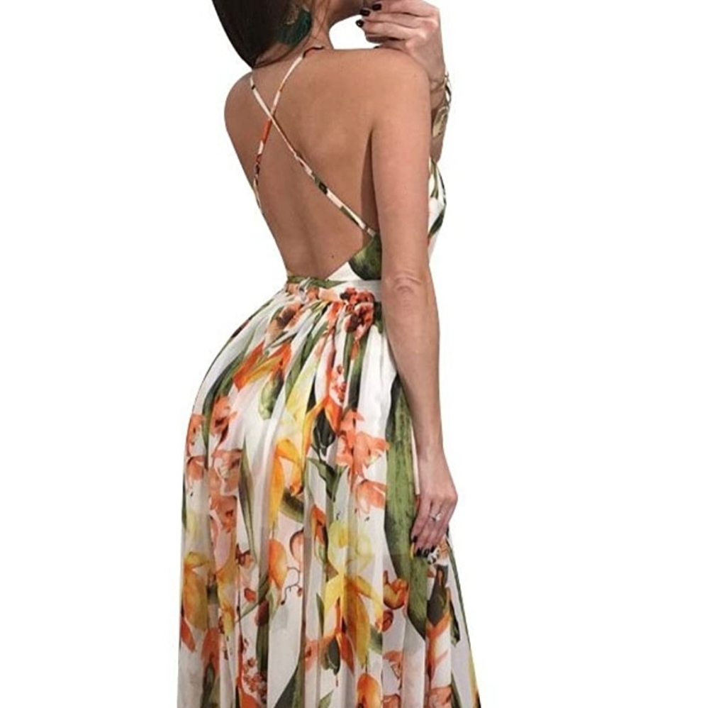 Womens sexy dress Spaghetti strap deep v neck maxi - Picture 2 of 4